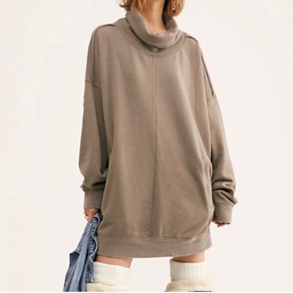 Free People Tops - Free People Too Easy Turtleneck Tunic Sweatshirt Brown Long Sleeve Pullover